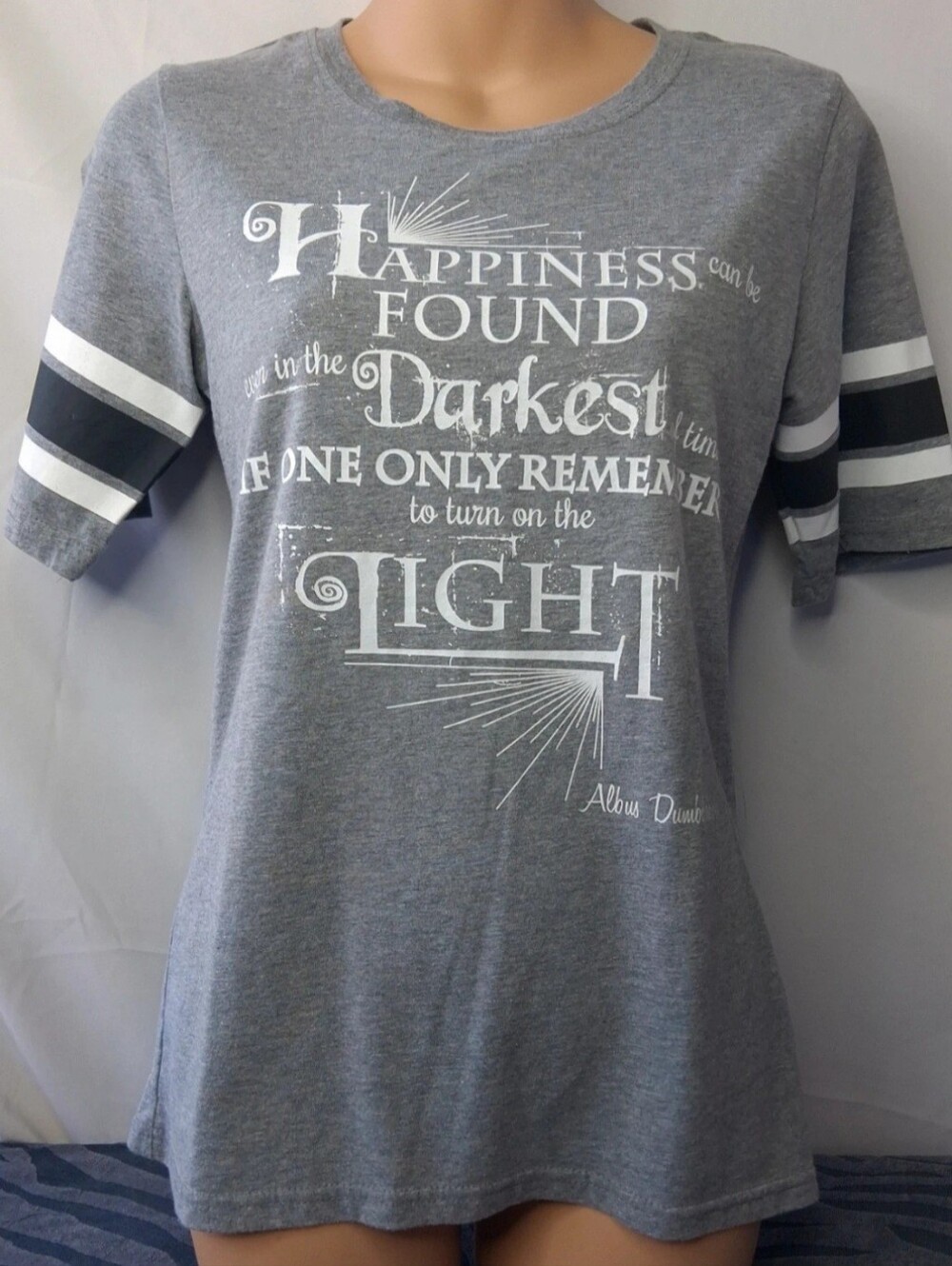 Harry Potter Gray Graphic Tee with Varsity Sleeves Womens Size M
